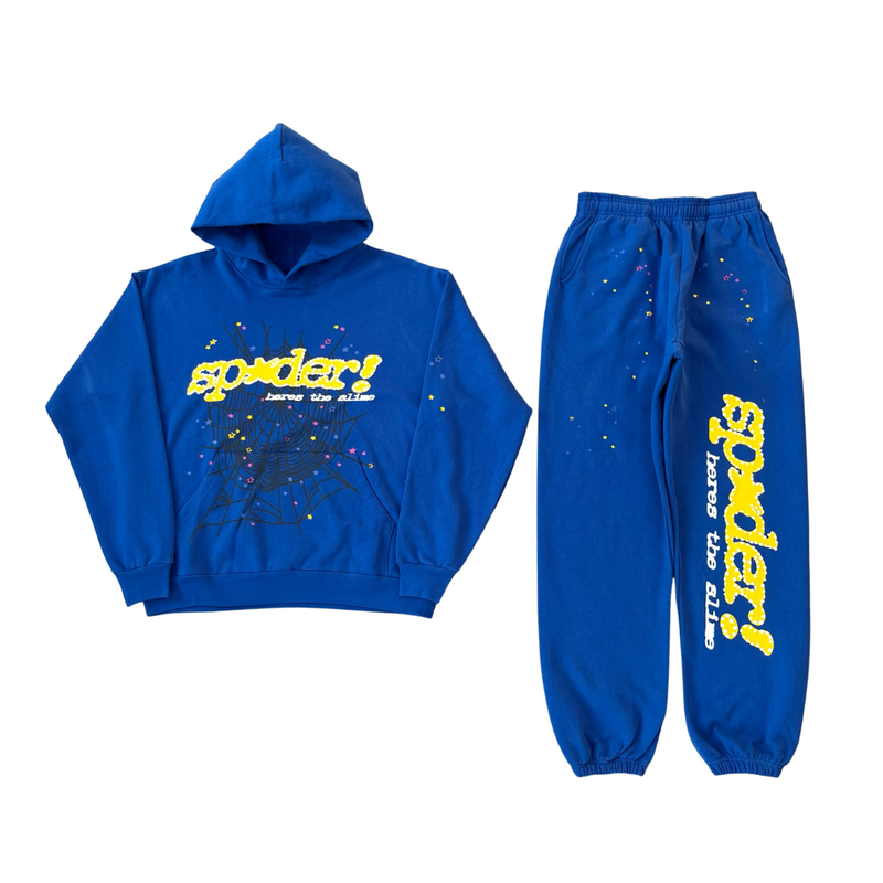 SP5DER Spider Hoodie Sweatsuit Blue