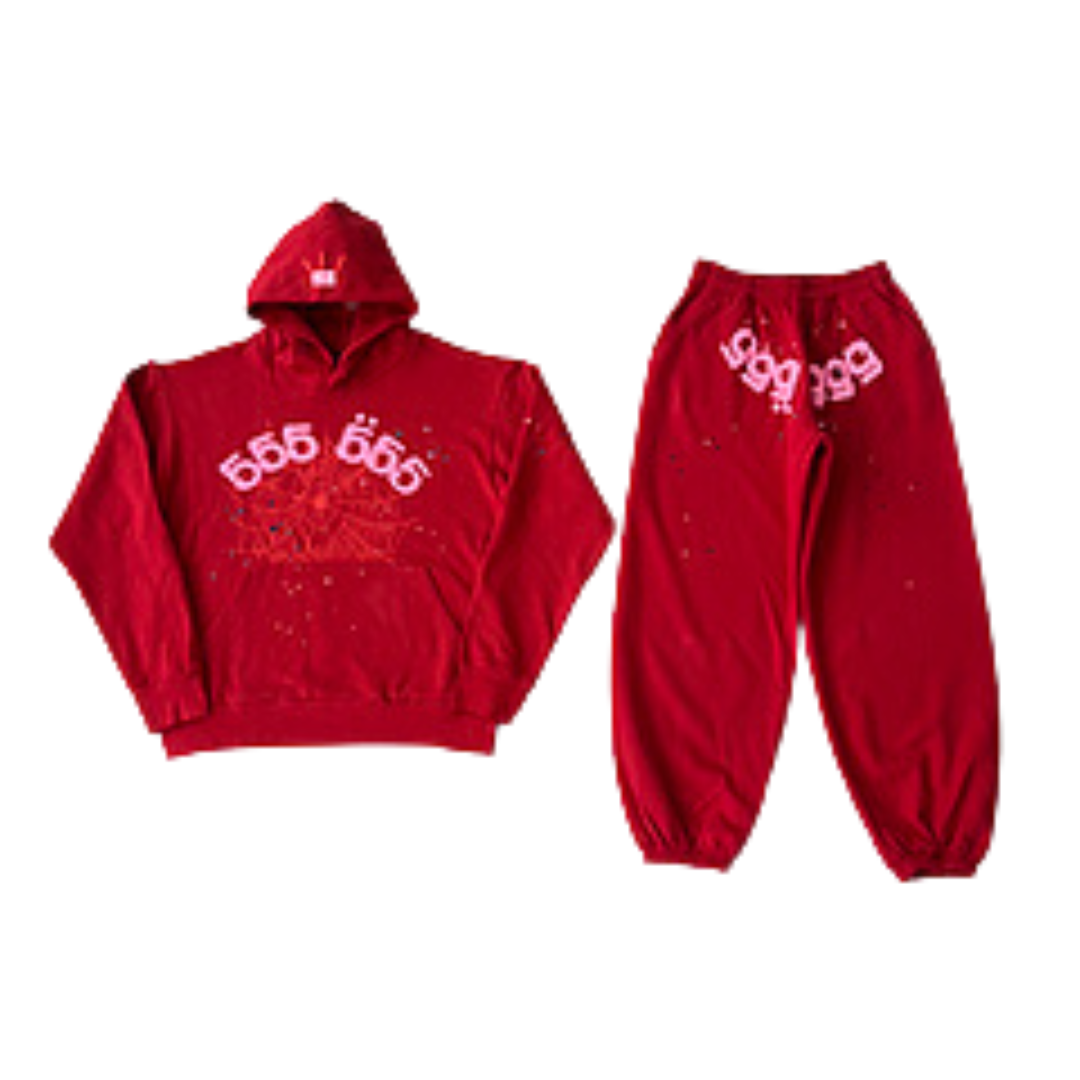 SP5DER Spider Hoodie Sweatsuit Red