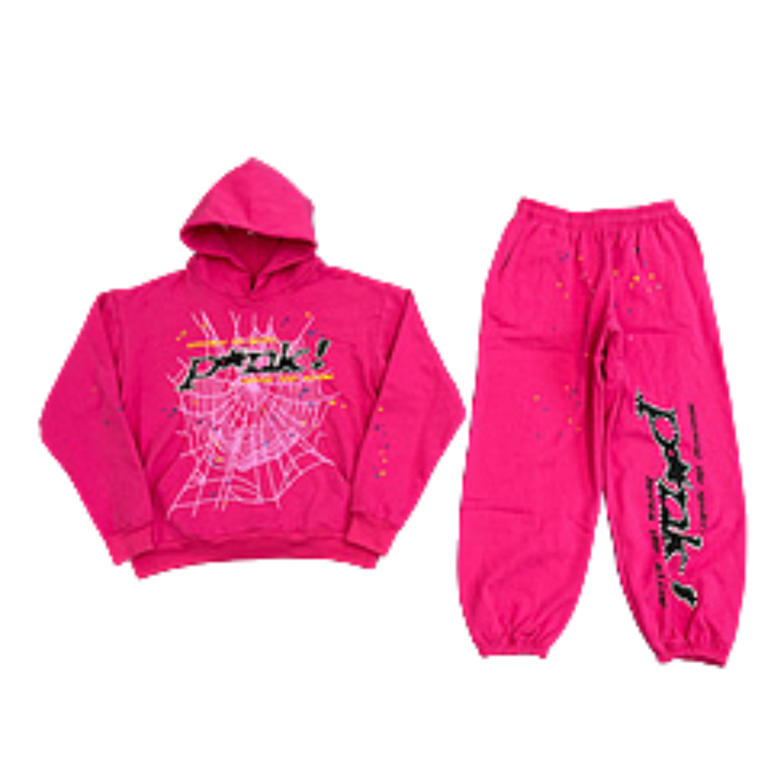 SP5DER Spider Hoodie Sweatsuit Pink