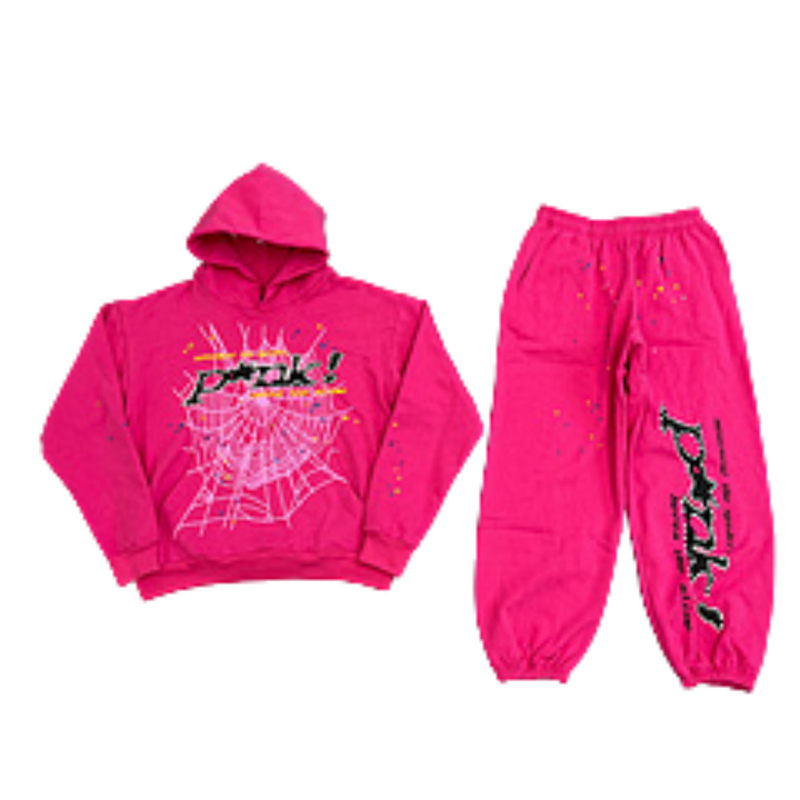 SP5DER Spider Hoodie Sweatsuit Pink