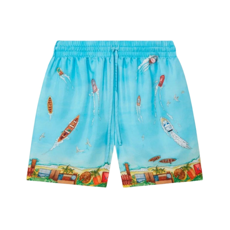 Casablanca Piloti Silk Shorts Blue