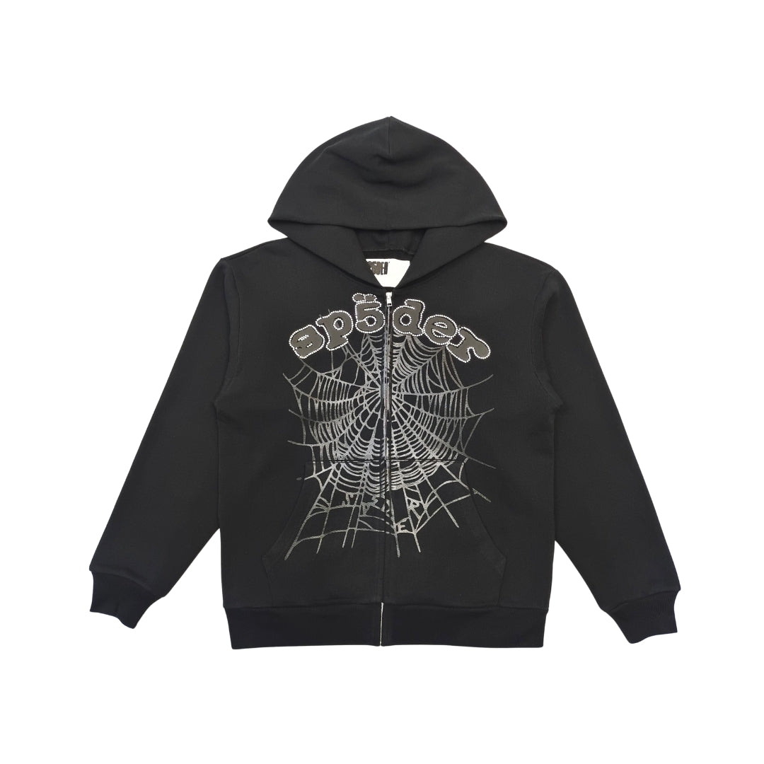 SP5DER Zip Web Og Con Strass Nero Phantom