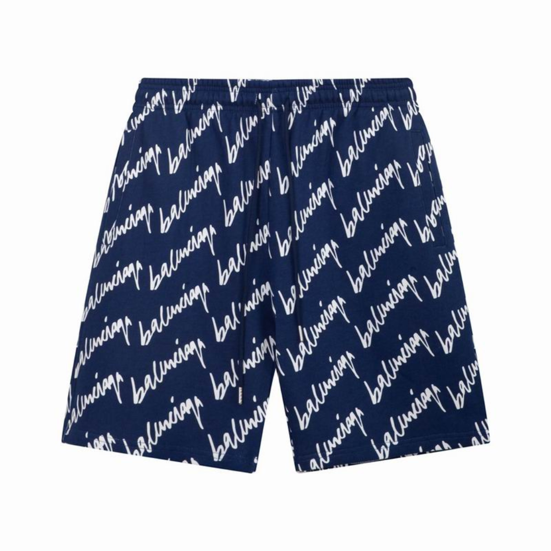 Balenciaga Navy Allover Scribble Logo Shorts