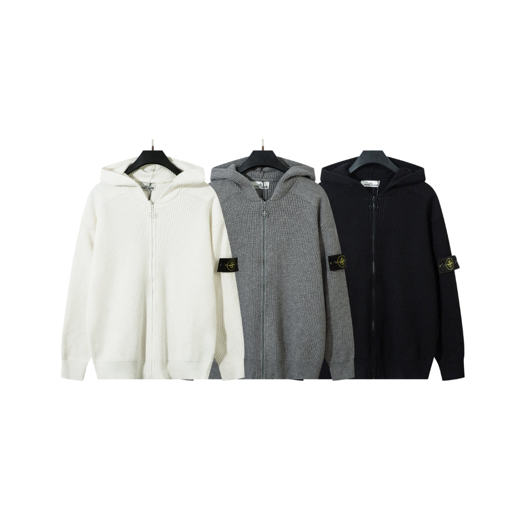 STONE ISLAND Zip-Up Knitted Hoodie