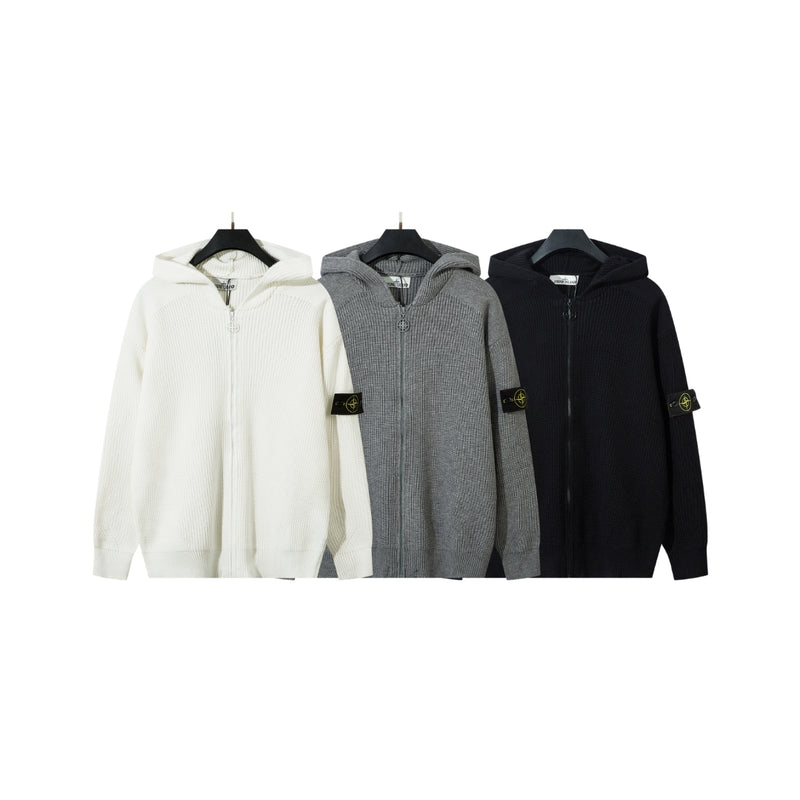 STONE ISLAND Zip-Up Knitted Hoodie