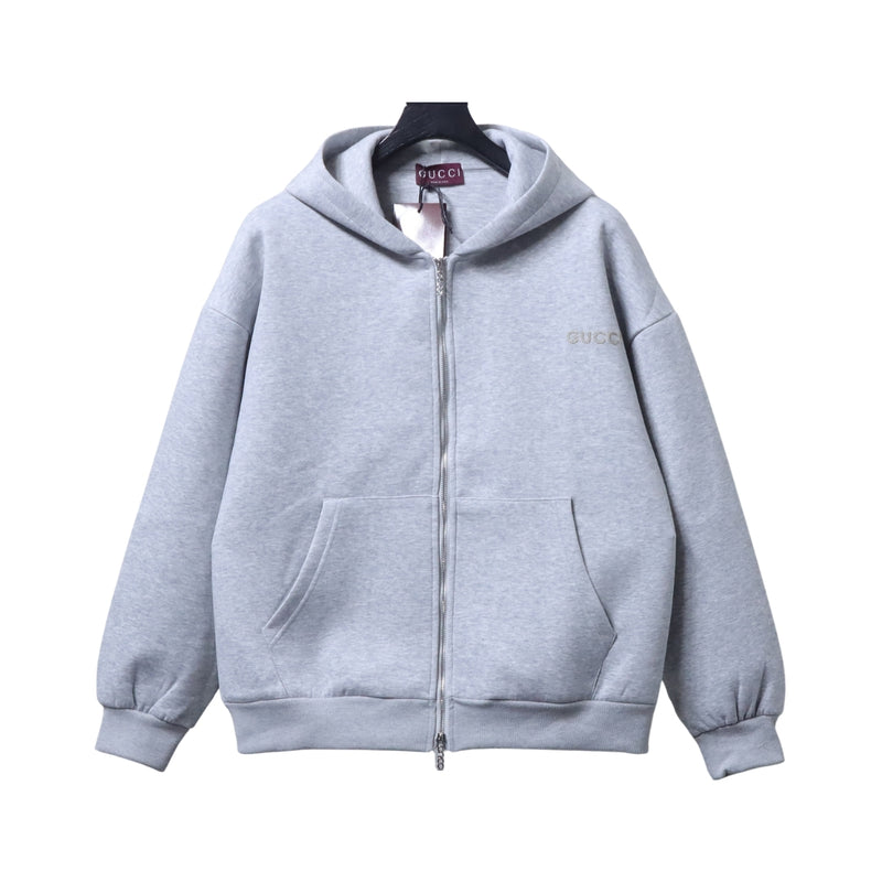 GUCCI Felpa Grigia con Zip e Ricamo