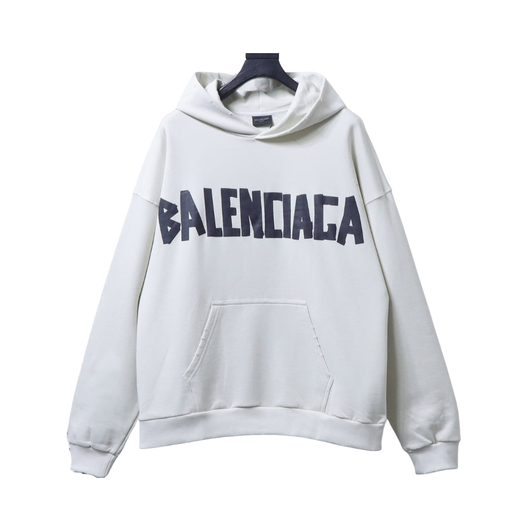 BALENCIAGA Felpa Blu con Mezza Zip e Logo Bianco