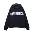 BALENCIAGA Cappuccio e Logo Bianco Distressed Nera