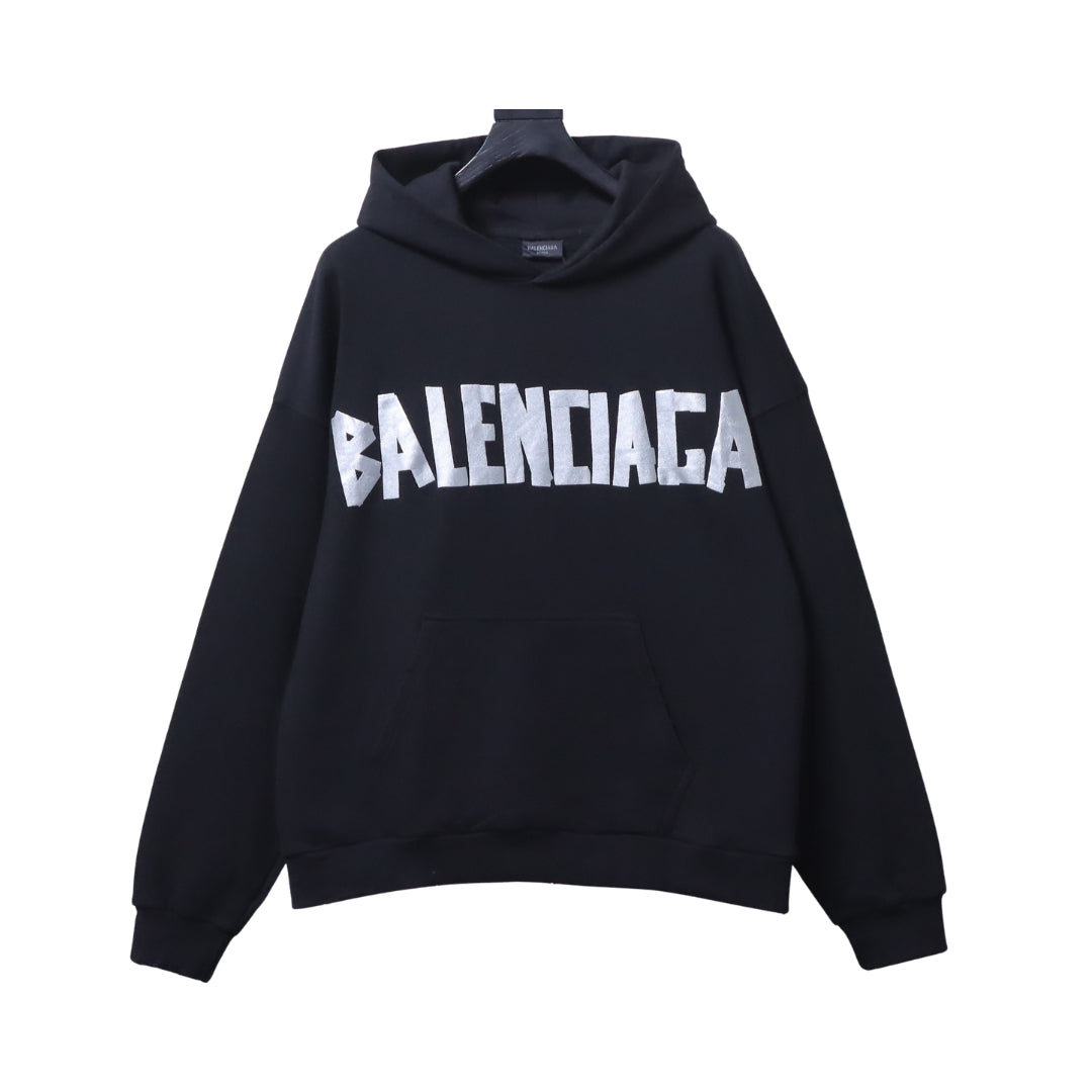 BALENCIAGA Cappuccio e Logo Bianco Distressed Nera