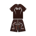 Hellstar Graphic Print Shorts and Tee Brown