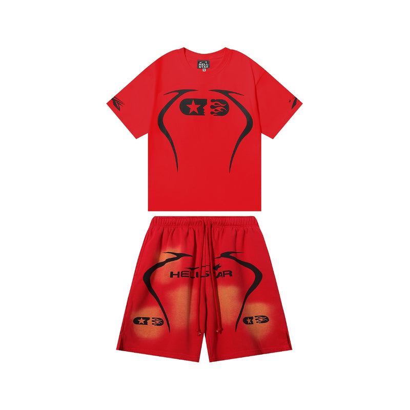 Hellstar Graphic Print Shorts and Tee Red
