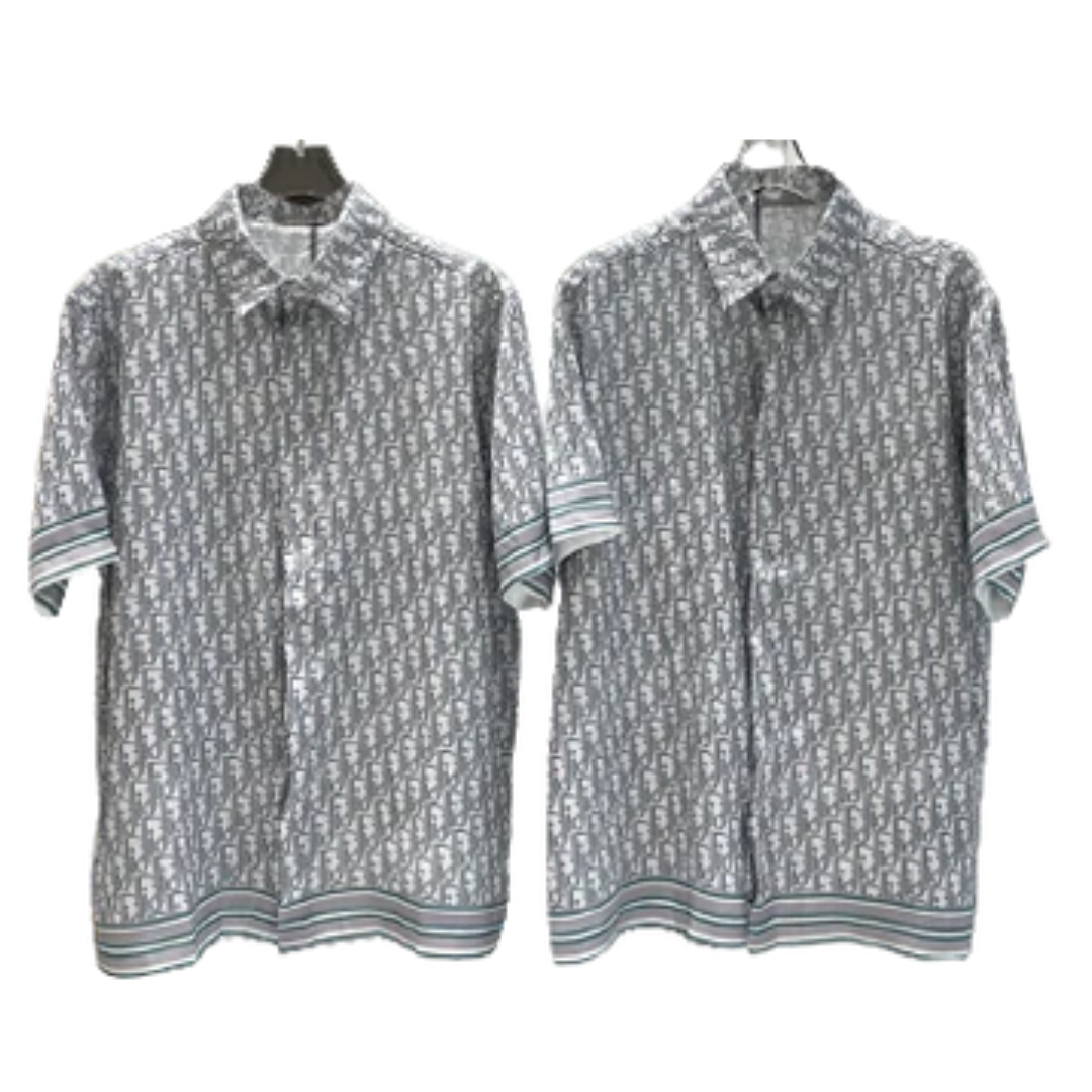 DIOR Oblique Short-Sleeved Shirt Beige And Brown Silk Twill