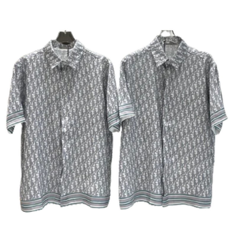 DIOR Oblique Short-Sleeved Shirt Beige And Brown Silk Twill