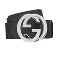 GUCCI GG Supreme Black And Grey Belt With G Buckle