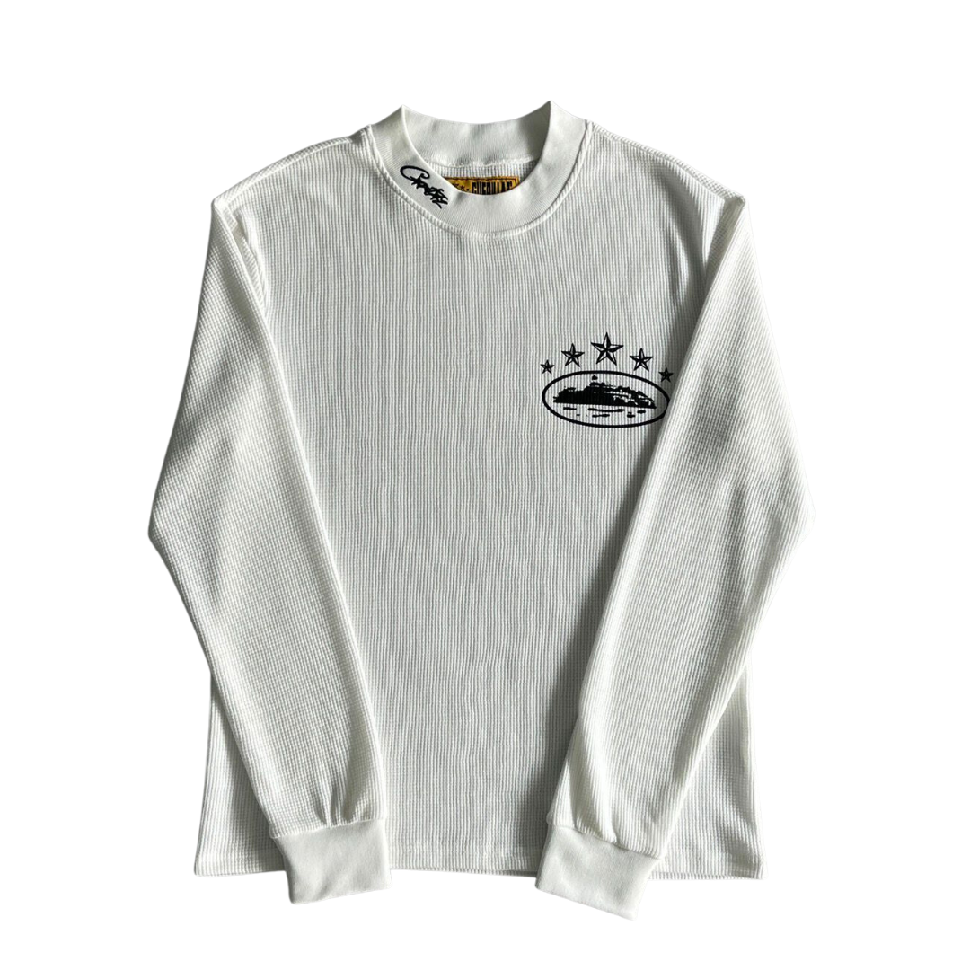 CORTEIZ Alcatraz Waffle  White Long Sleeve Shirt
