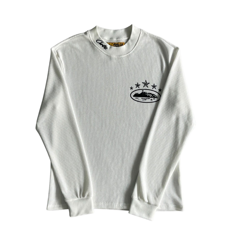 CORTEIZ Alcatraz Waffle  White Long Sleeve Shirt