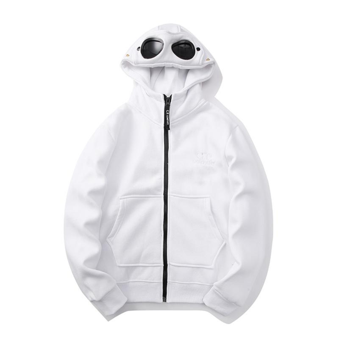CP COMPANY White Goggle Hoodie Black Zip
