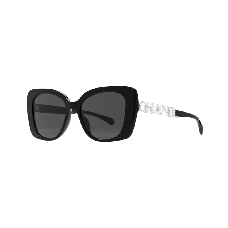 CHANEL Occhiali Da Sole Quadrati Con Strass Bianchi