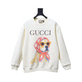 GUCCI Felpa Girocollo Panna Con Grafica Cane Rosa
