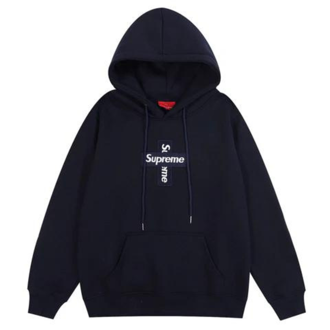 SUPREME Cross Box Logo Hooded Sweatshirt Navy