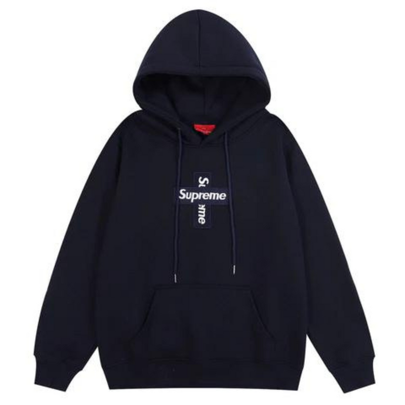 SUPREME Cross Box Logo Hooded Sweatshirt Navy