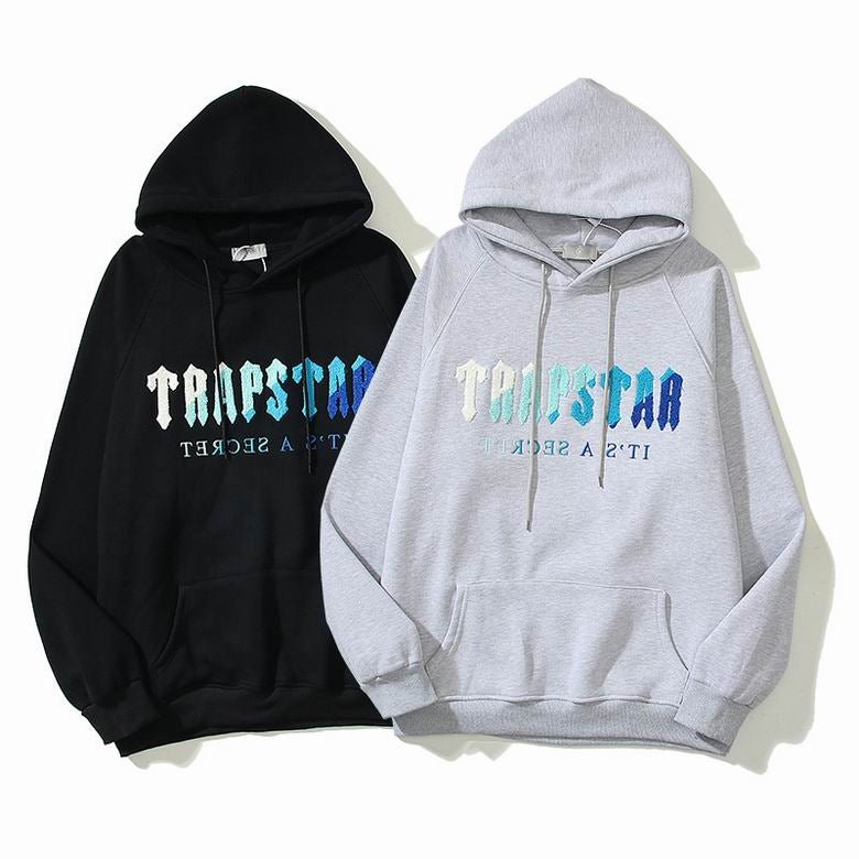 TRAPSTAR Logo Blue Gray Towel Embroidery Hoodies