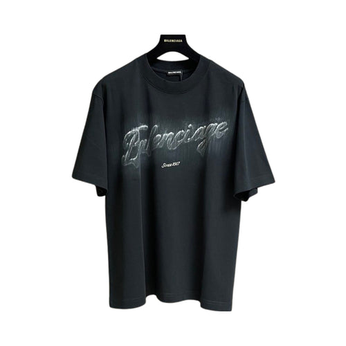 Balenciaga T-shirt Nera Con Logo Cursivo