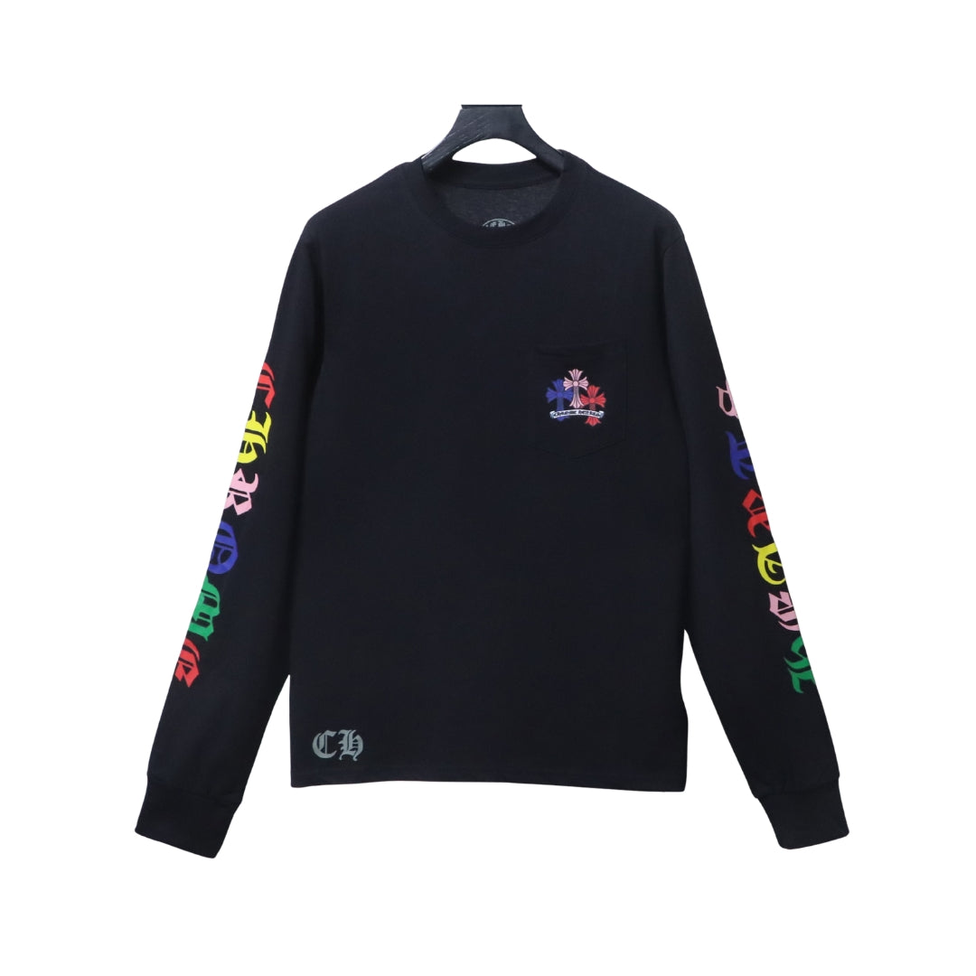 CHROME HEARTS Maglia Nera con Grafiche Multicolore