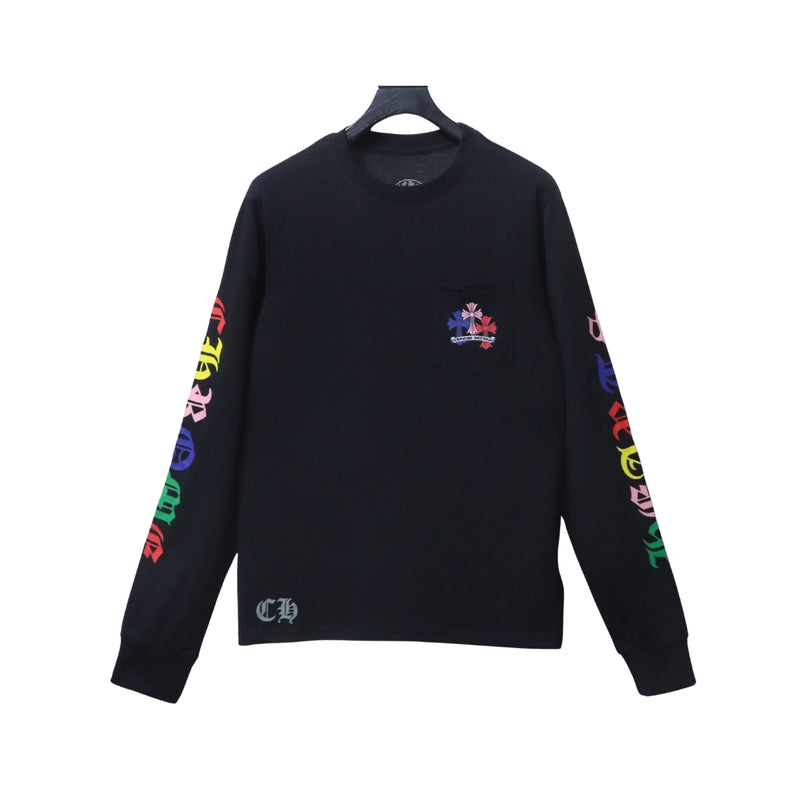 CHROME HEARTS Maglia Nera con Grafiche Multicolore