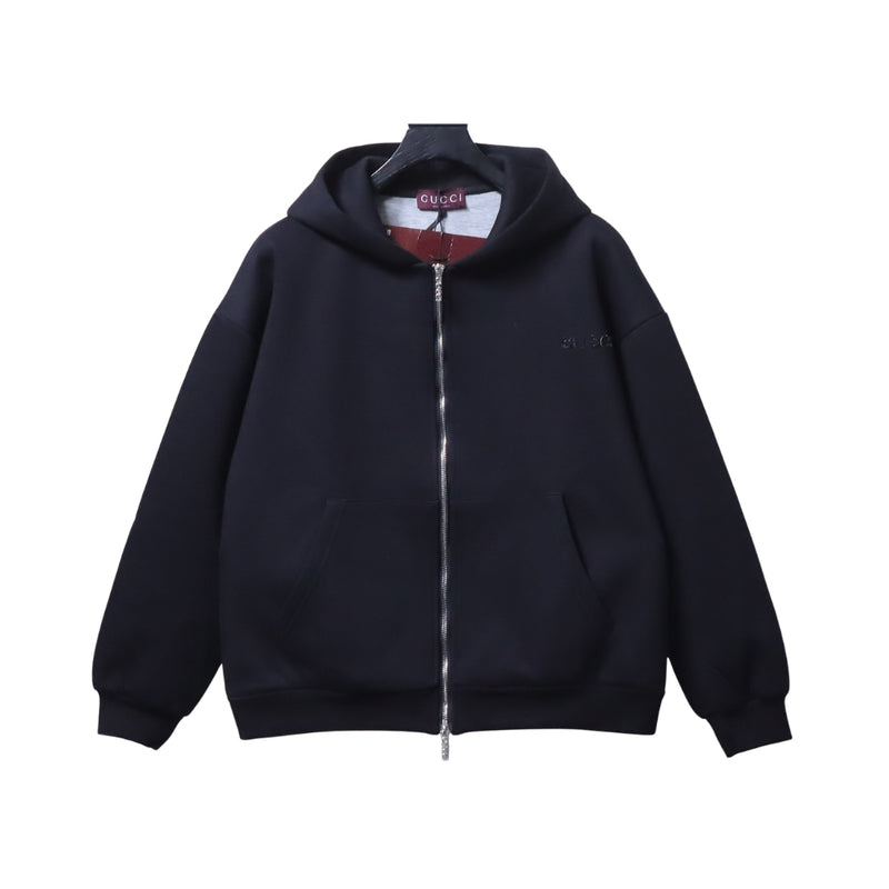 GUCCI Felpa Nera con Zip e Ricamo