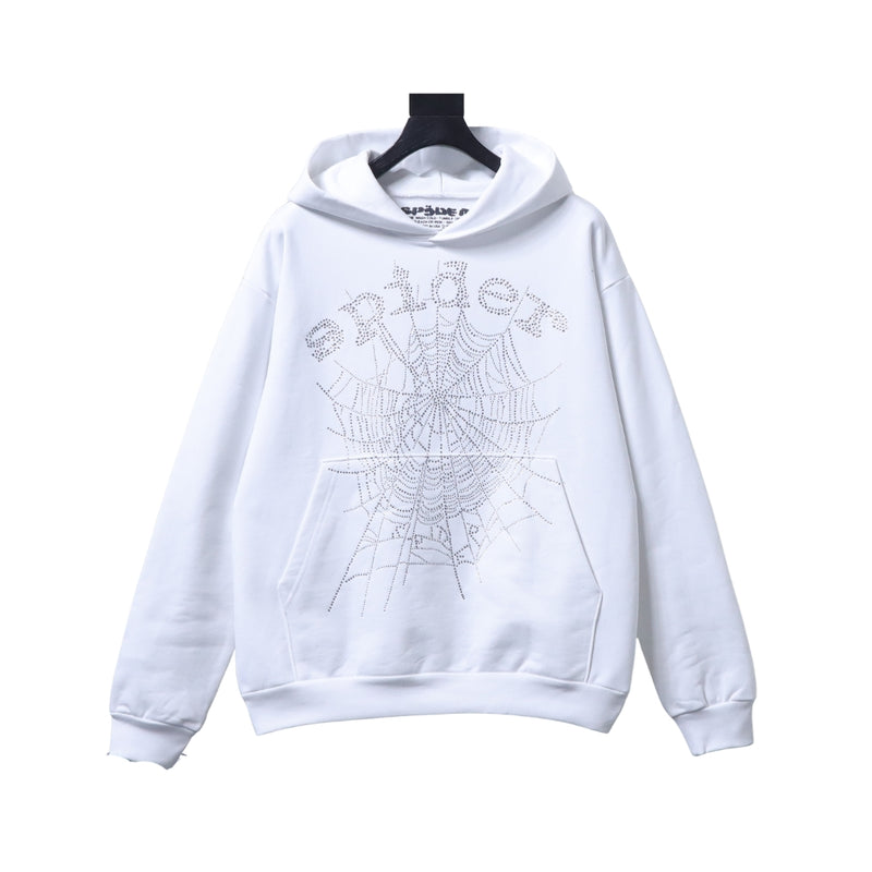 SP5DER Felpa Bianca con Logo Ragno in Strass