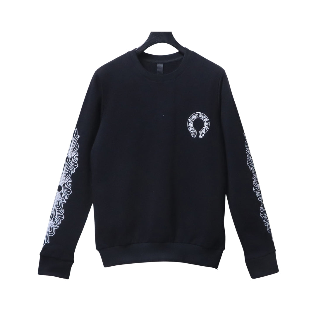 CHROME HEARTS Felpa Nera con Logo Horseshoe Bianco