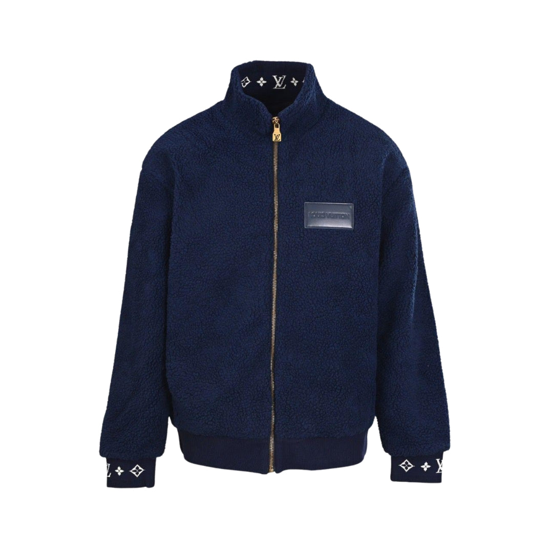 LOUIS VUITTON Pelle Patch Pile Blouson Blu Navy