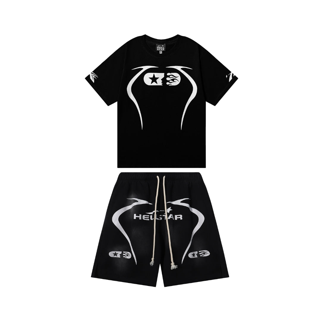 Hellstar Graphic Print Shorts and Tee Black