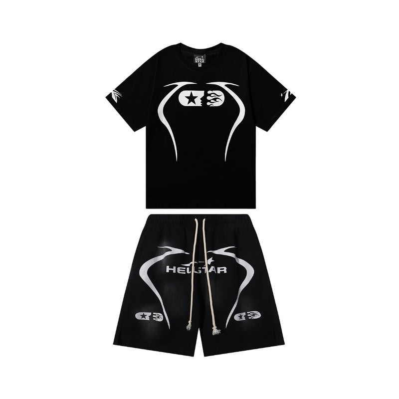 Hellstar Graphic Print Shorts and Tee Black