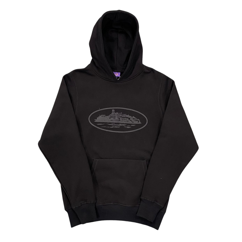CORTEIZ Black to Black Alcatraz Logo Hoodie