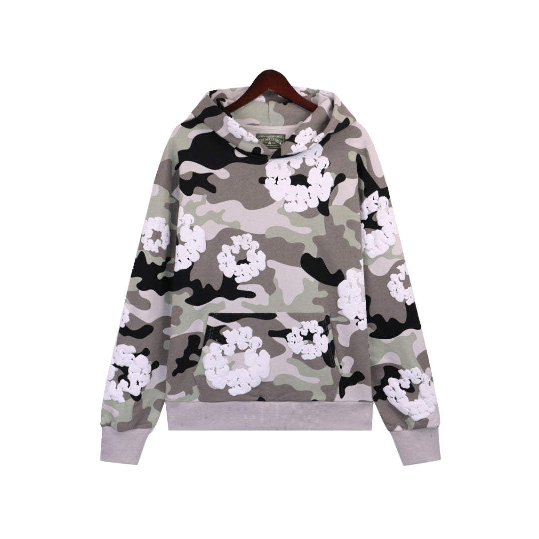 DENIM TEARS Kapok Cotton Ring Hoodie Gray Camouflage