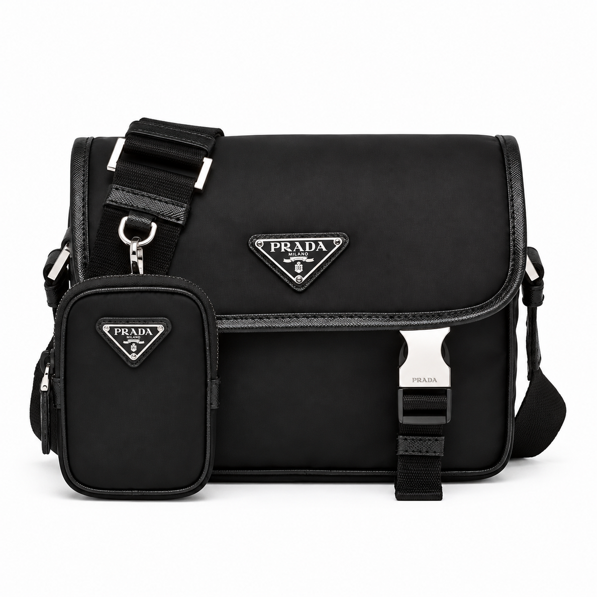 Saffiano Leather and Re-Nylon Crossbody Bag