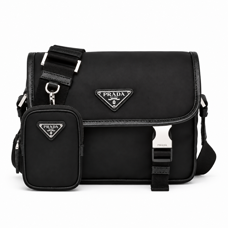 Saffiano Leather and Re-Nylon Crossbody Bag