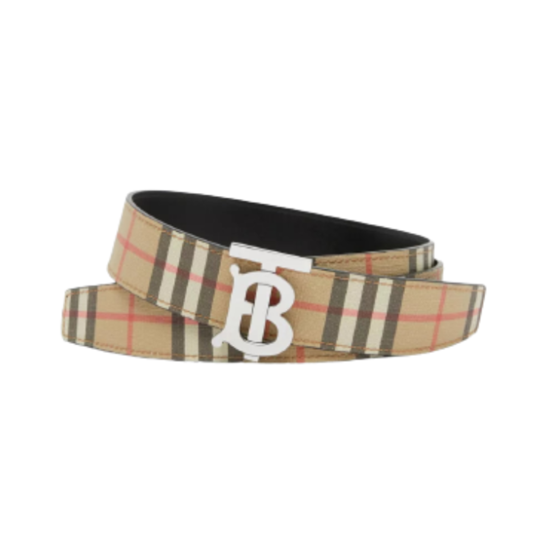 BURBERRY Reversible Check Monogram Belt In Nude