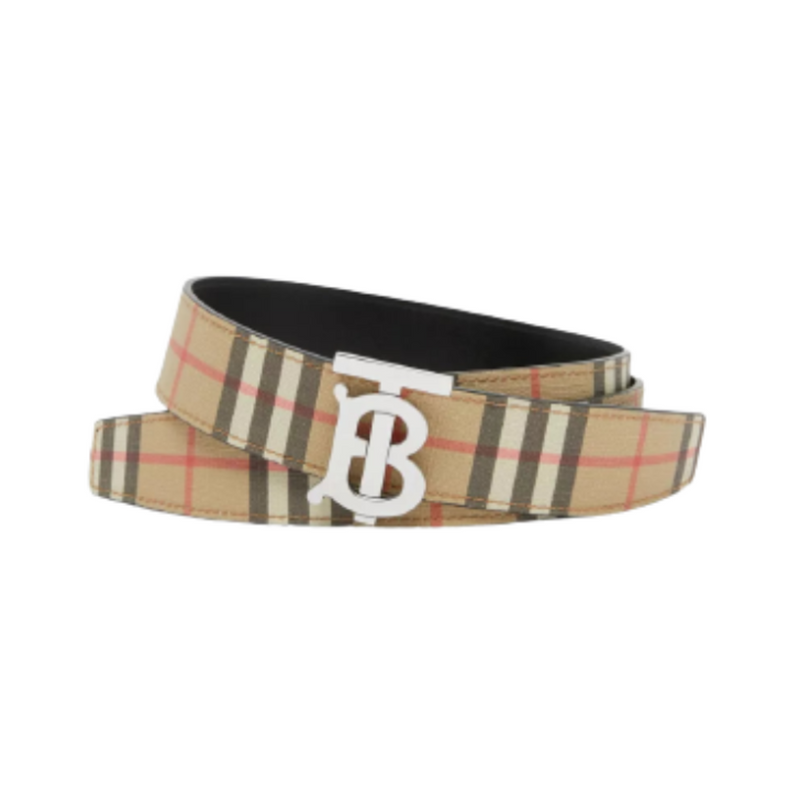 BURBERRY Reversible Check Monogram Belt In Nude