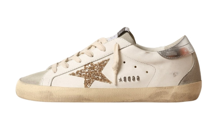 Golden Goose Super-Star gold glitter star and ice suede inserts