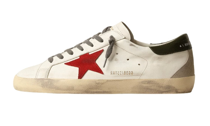 Golden Goose Super-Star with red suede star and green leather