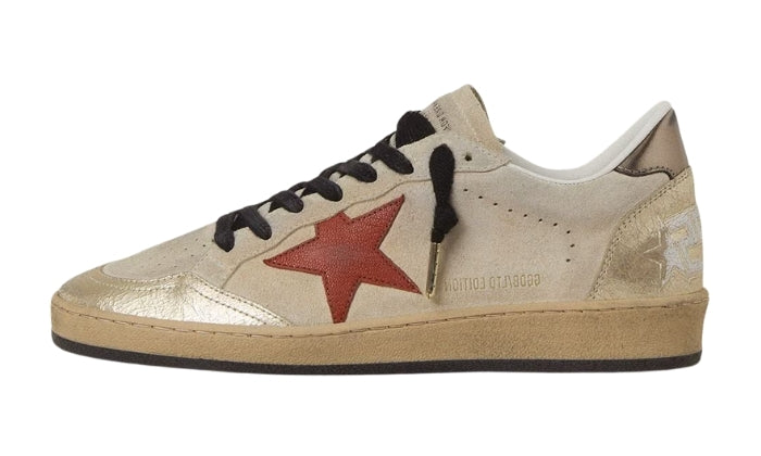 Ball Star In Suede Beige With Star In Leather Red