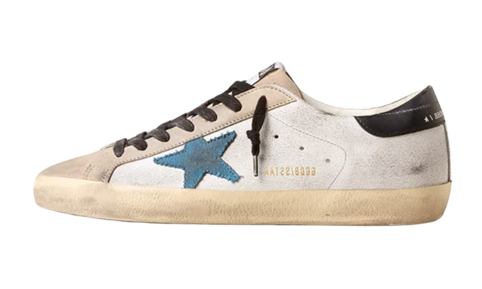 Super Star With Light Blue Canvas And Black Heel Tab