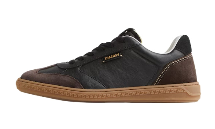 Sneakers Nappa Suede Stampa Greca Black Brown