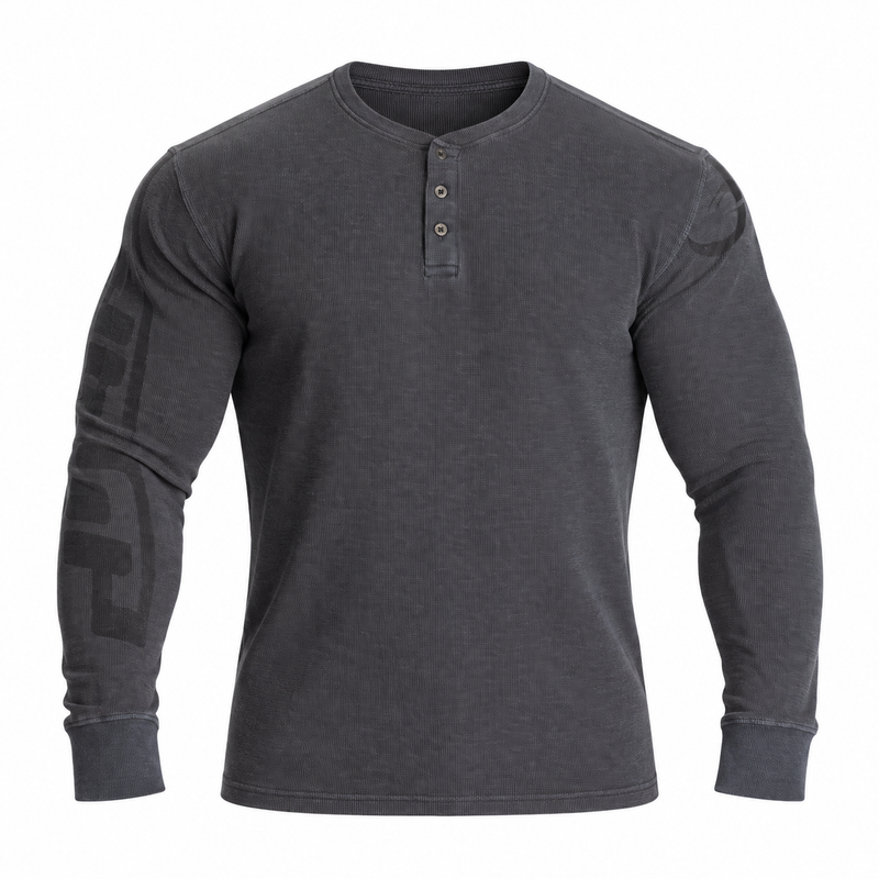Thermal Henley Washed Anthracite — shirt only on white background