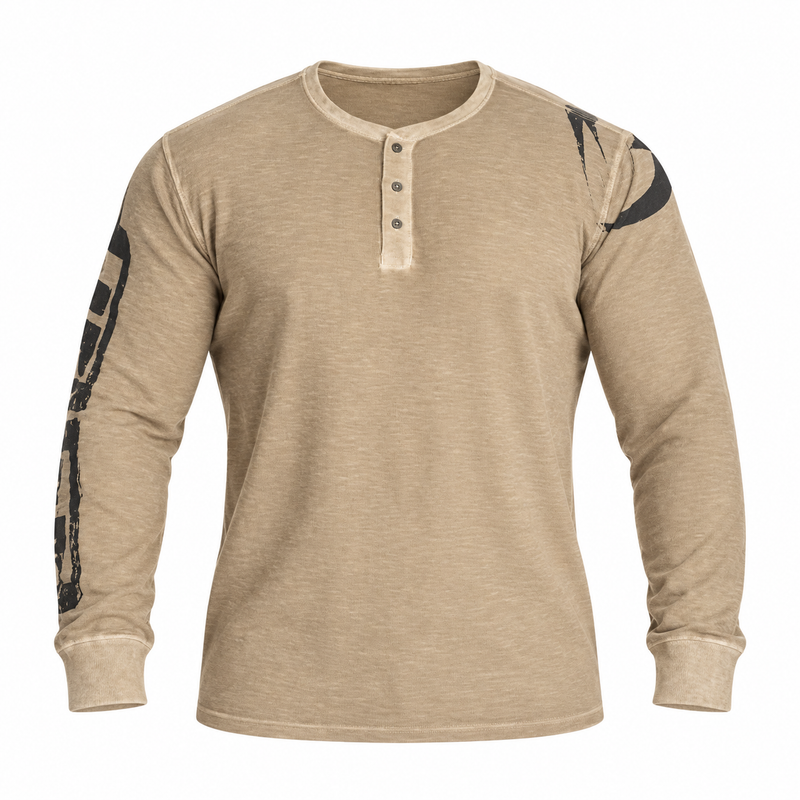 Thermal Henley Washed Desert — shirt only on white background