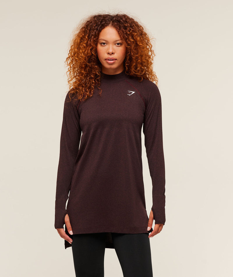 Vital Long Line Top – Rich Maroon/Marl — Product photo