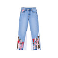 CHROME HEARTS Jeans svasati azzurri con patch colorate